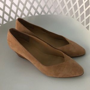 Camel color suede wedges